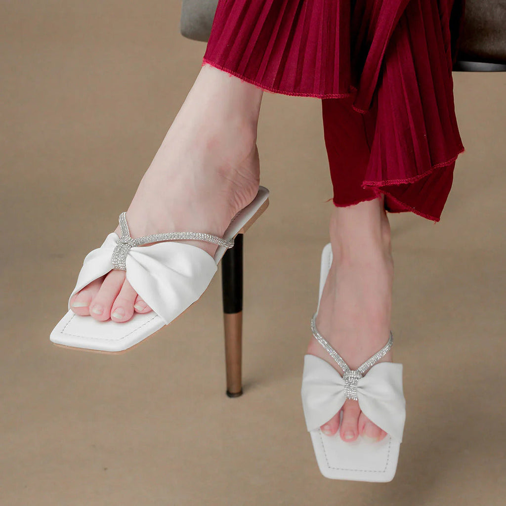 Rhinestone White & Black Flats