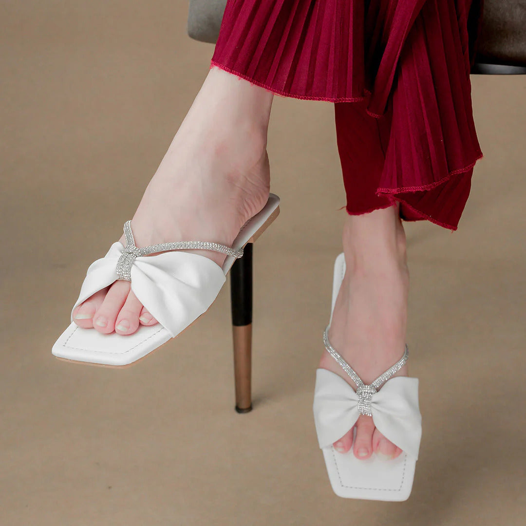 Rhinestone White & Black Flats
