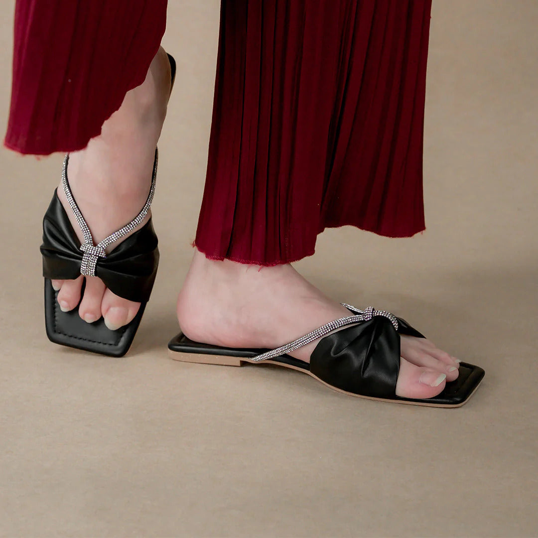 Rhinestone White & Black Flats