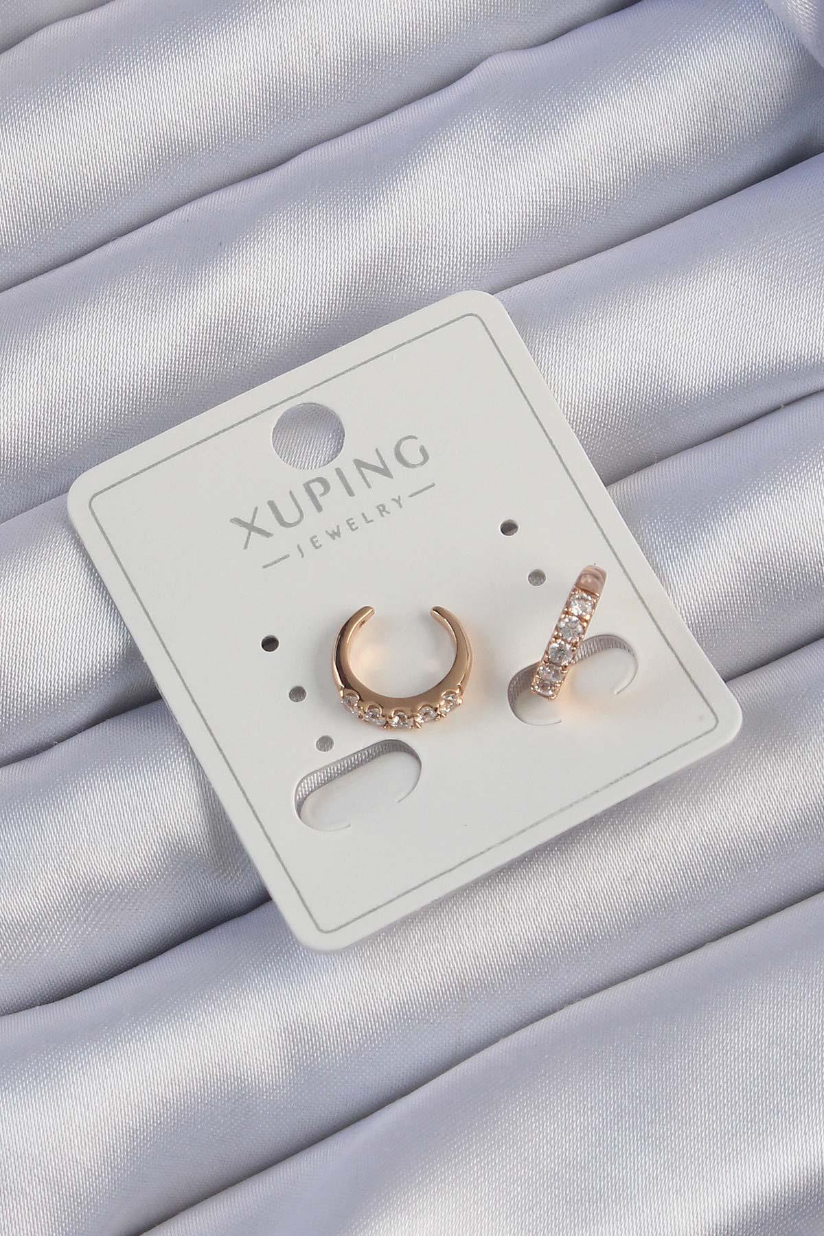 Bluefeet%20Xuping%20Rose%20Renk%20Zirkon%20Taşlı%20Ay%20Görünümlü%20Earcuff%20Küpe