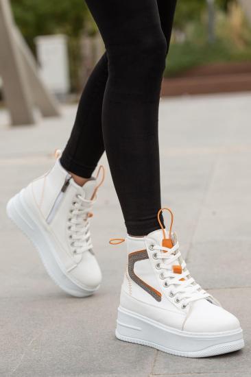 Bluefeet BF950 Beyaz Kalın Taban Kadın Spor Bot Ayakkabı 5 Cm