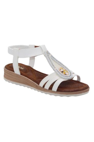 Bluefeet Akç A25 Beyaz Günlük Taşlı Kadın Sandalet Ayakkabı