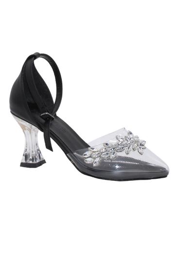 Bluefeet K044 Siyah Şefaf Taşlı 7 Cm Topuklu Kadın Ayakkabı