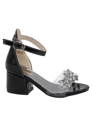 Bluefeet B03 Siyah Taşlı 5 Cm Kız Çocuk Topuklu Sandalet Ayakkabı