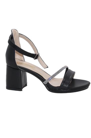 Bluefeet D06 Siyah Taşlı Çift Bant 6 Cm KadınTopuklu Ayakkabı