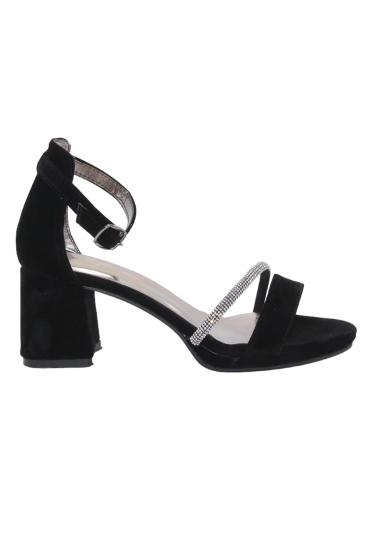 Bluefeet D07 Siyah Taşlı Çift Bant 6 Cm KadınTopuklu Ayakkabı