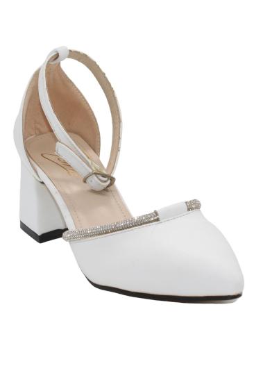 Bluefeet T011 Beyaz Taşlı 5 Cm Kalın Topuk Kadın Ayakkabı