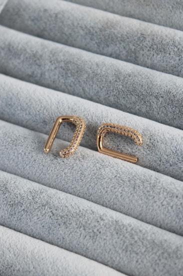 Gold Renk Zirkon Taşlı Earcuff Pirinç Kadın Kıkırdak Küpe